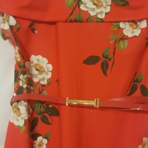 𝅺Sharagano Red Multi Off The Shoulder Dress - Picture 5 of 8